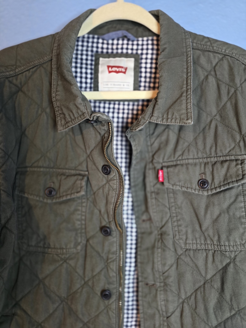 Levi's Olive Green Diamond Quilted Jacket Sz L - Picture 3 of 6
